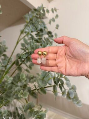 Gold and Clear Quartz Dangle Earrings - Elegant Women’s Jewelry